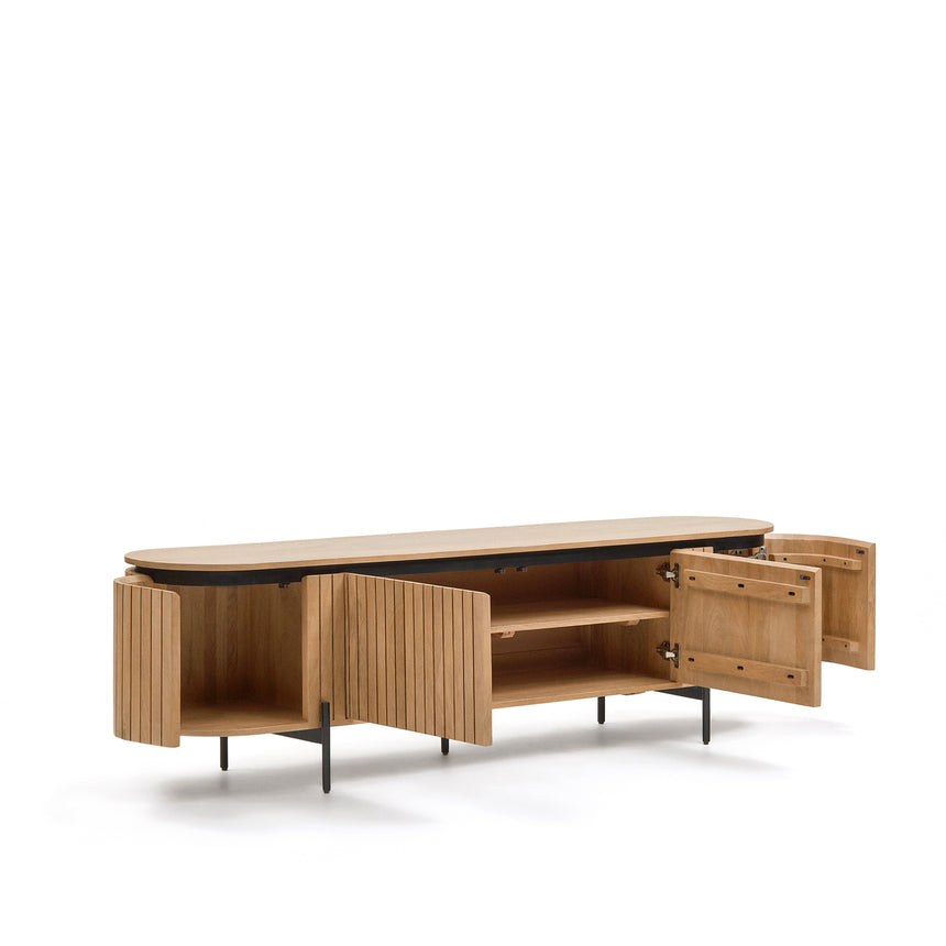 Licia TV-Möbel 4 Türen aus massivem Mangoholz und schwarz lackiertem Metall 200 x 55 cm - ZEN ZONE Furniture