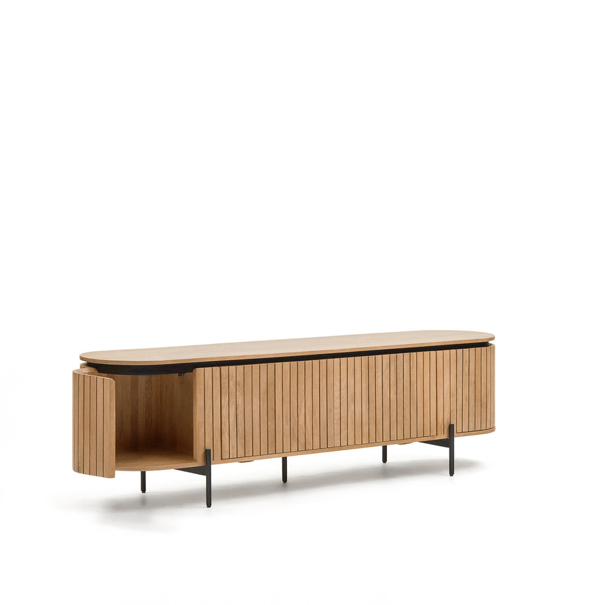 Licia TV-Möbel 4 Türen aus massivem Mangoholz und schwarz lackiertem Metall 200 x 55 cm - ZEN ZONE Furniture