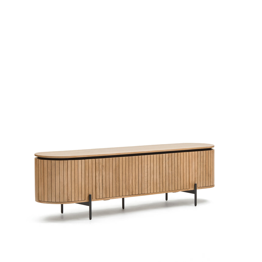 Licia TV-Möbel 4 Türen aus massivem Mangoholz und schwarz lackiertem Metall 200 x 55 cm - ZEN ZONE Furniture