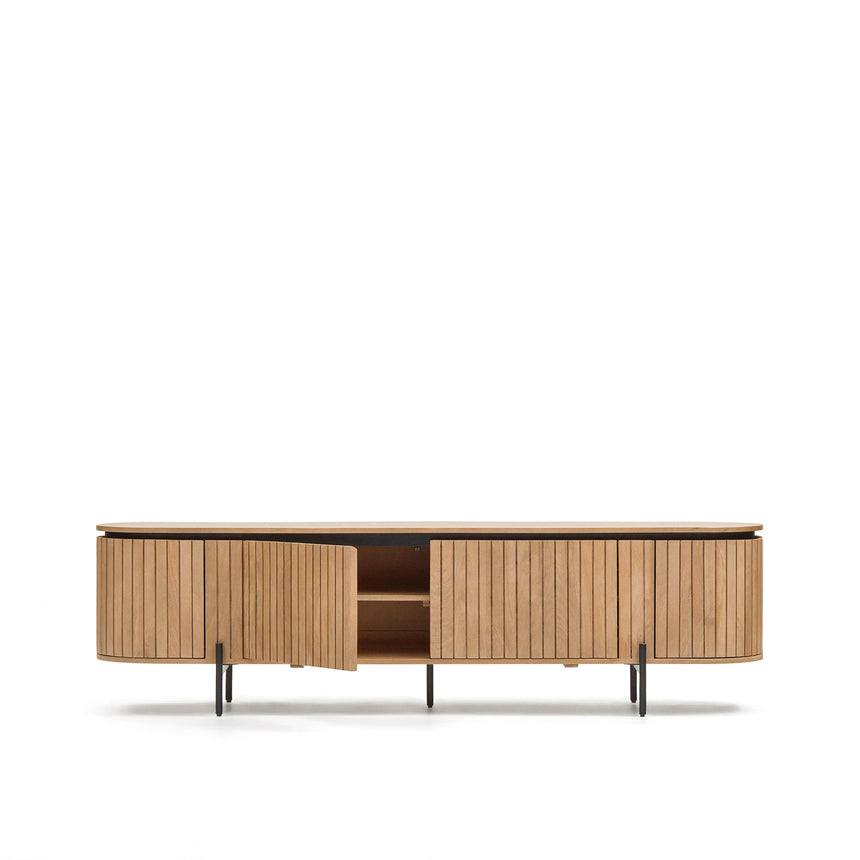 Licia TV-Möbel 4 Türen aus massivem Mangoholz und schwarz lackiertem Metall 200 x 55 cm - ZEN ZONE Furniture