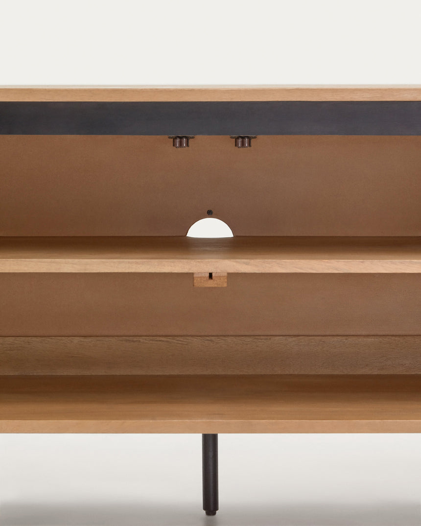 Licia TV-Möbel 4 Türen aus massivem Mangoholz und schwarz lackiertem Metall 200 x 55 cm - ZEN ZONE Furniture