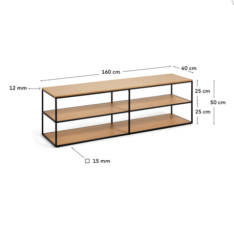 Yoana TV-Möbel aus Eichenfurnier und schwarz lackiertem Metallgestell 160 x 40 cm - ZEN ZONE Furniture