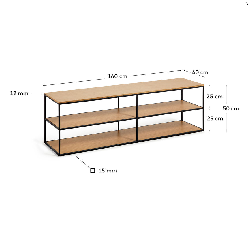 Yoana TV-Möbel aus Eichenfurnier und schwarz lackiertem Metallgestell 160 x 40 cm - ZEN ZONE Furniture