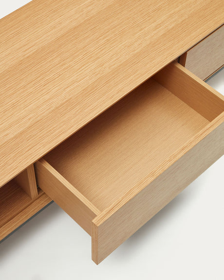 Vedrana TV-Schrank 3 Schubladen aus Eichenfurnier und Stahlbeine in Schwarz 195 x 35 cm - ZEN ZONE Furniture