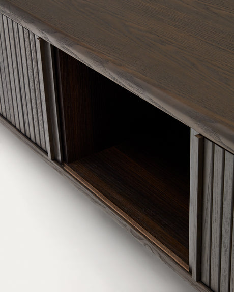 TV-Möbel Mailen 2 Türen in Eschenfurnier mit dunklem Finish 120 x 50 cm - ZEN ZONE Furniture