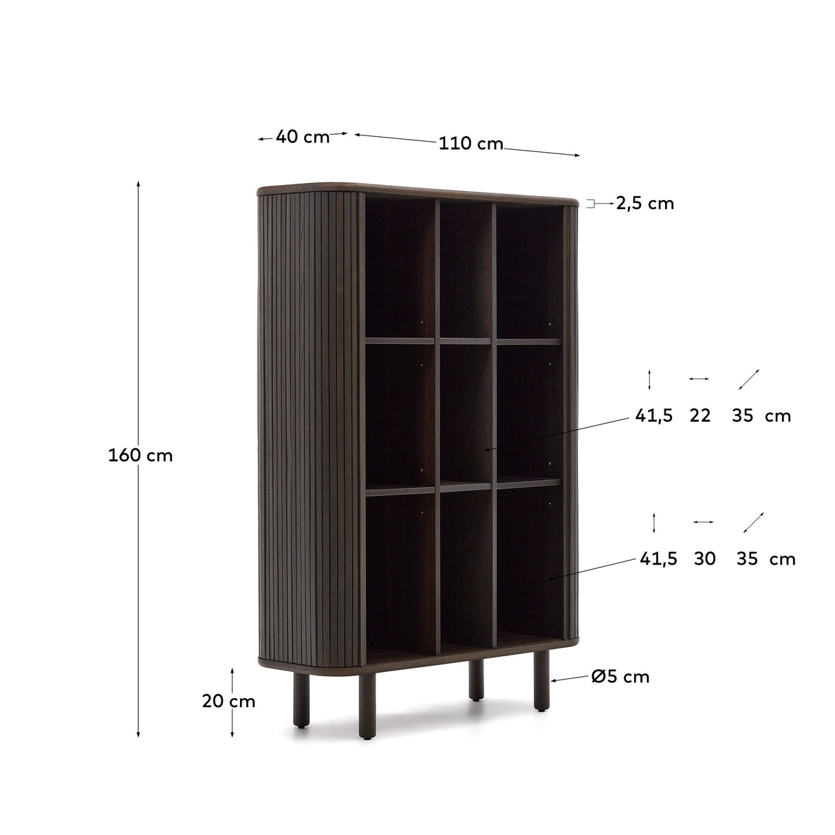 Mailen Highboard 2 Türen mit Eschenfurnier und dunklem Finish 110 x 160 cm - ZEN ZONE Furniture