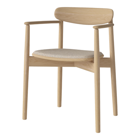 Merge Gepolsterter Esstischstuhl mit Armlehne aus Eiche weiß pigmentiert geölt, Monza - Bouclé und Textur, Beige - ZEN ZONE Furniture