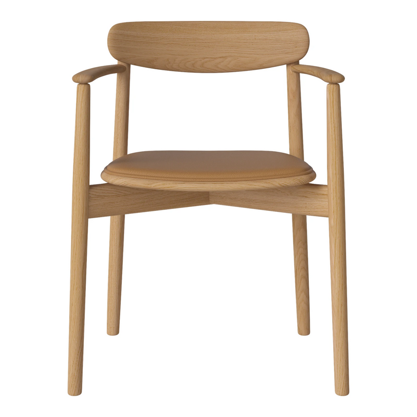 Merge Gepolsterter Esstischstuhl mit Armlehne aus geölter Eiche, Sydney by Spoor - Leder, Light Cognac - ZEN ZONE Furniture