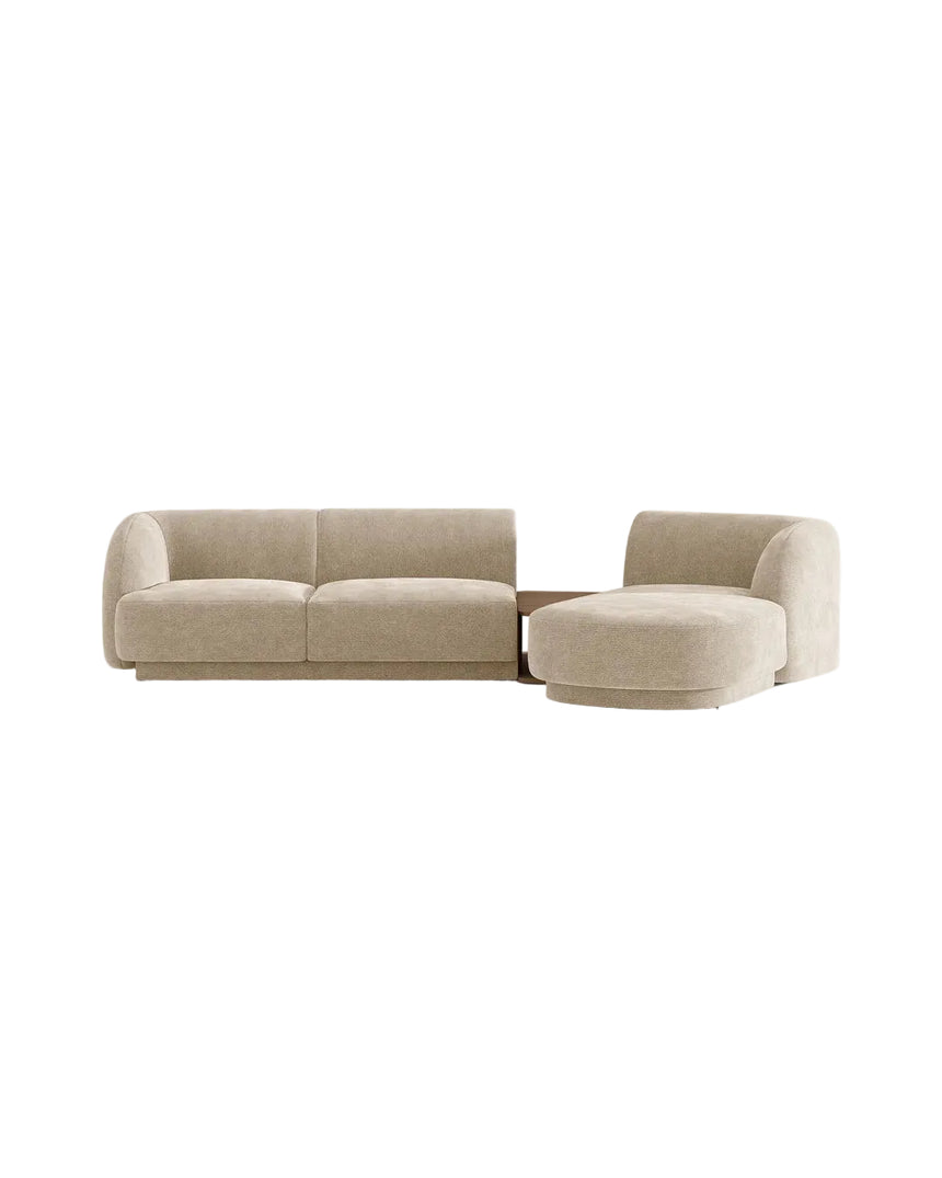 Miley Modulares 3-Sitzer Sofa, Rechte Seite, aus Samt, Boucle oder Chenille, 303x178 cm