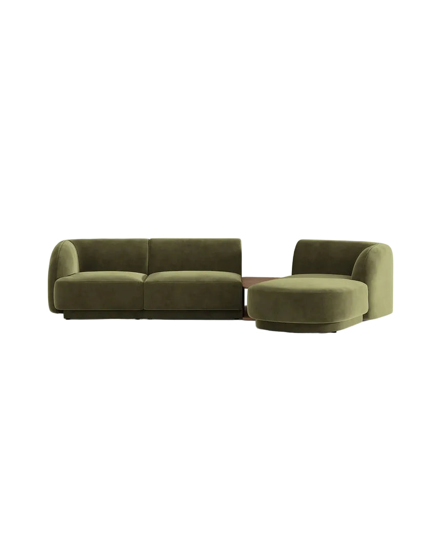 Miley Modulares 3-Sitzer Sofa, Rechte Seite, aus Samt, Boucle oder Chenille, 303x178 cm
