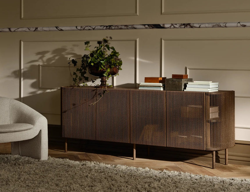 Sideboard Cord, en chêne huilé, avec placage en bois cannelé, 216 cm