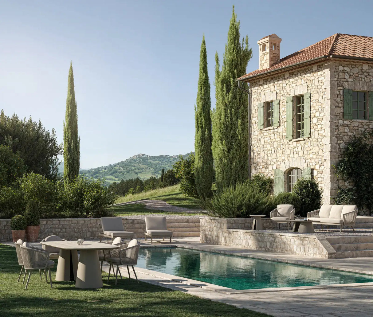 Gartentisch Clocks aus Aluminium steinfarbend, 240x110x76 cm - ZEN ZONE Furniture