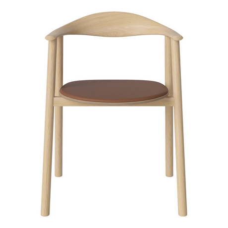 Swing Esstischstuhl aus Eiche weiß pigmentiert geölt – Gepolstert, Leder, Cognac - ZEN ZONE Furniture