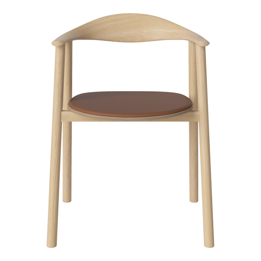 Swing Esstischstuhl aus Eiche weiß pigmentiert geölt – Gepolstert, Leder, Cognac - ZEN ZONE Furniture