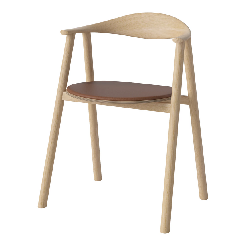 Swing Esstischstuhl aus Eiche weiß pigmentiert geölt – Gepolstert, Leder, Cognac - ZEN ZONE Furniture