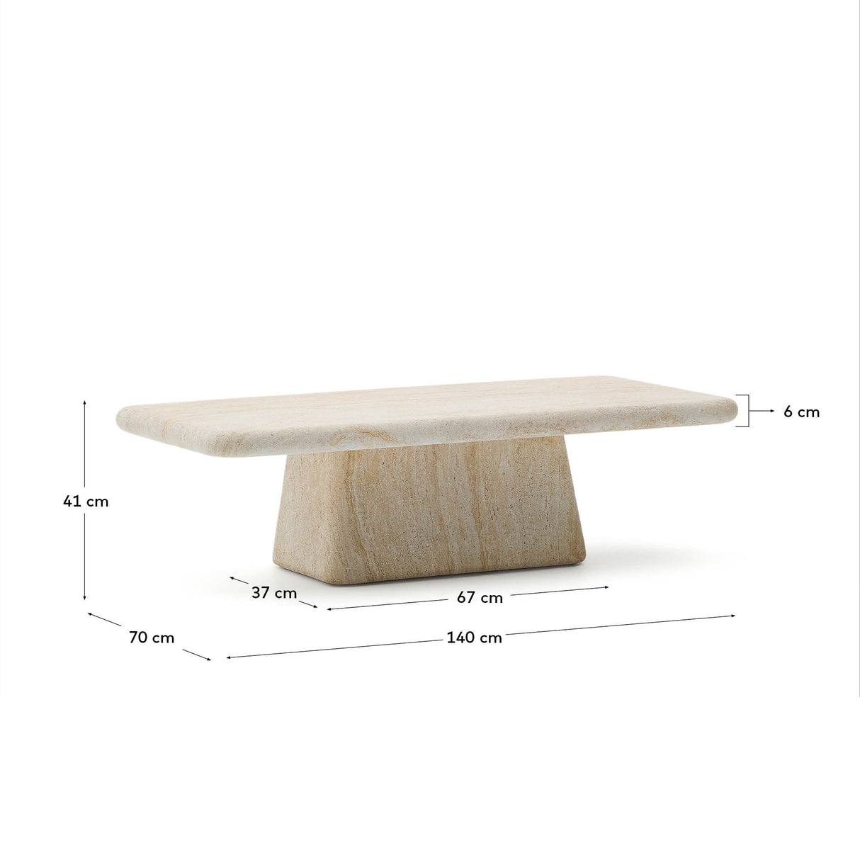 Couchtisch Drasi aus Zement in Travertinoptik 140 x 70 cm