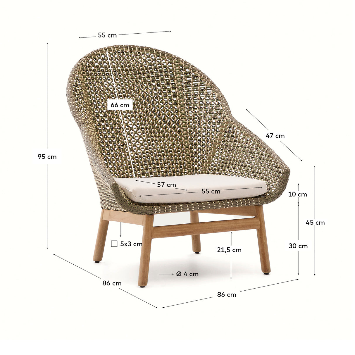 Sessel Olbia mit hoher Rückenlehne aus synthetischem Rattan und massivem Teakholz FSC 100 %