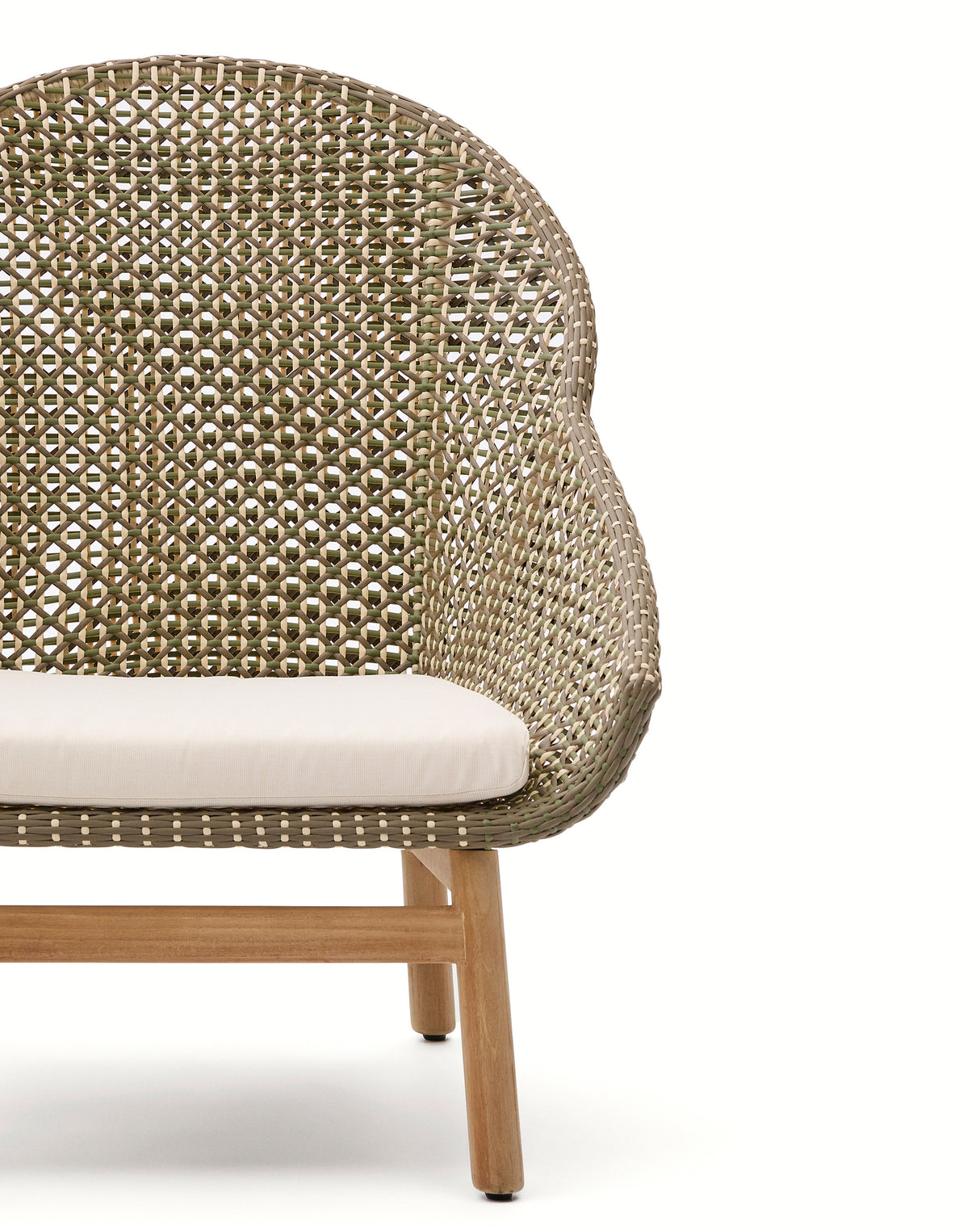 Sessel Olbia mit hoher Rückenlehne aus synthetischem Rattan und massivem Teakholz FSC 100 %