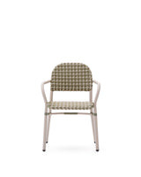 Stapelbarer Stuhl Tuccia aus Aluminium sowie Kunstrattan in Beige und Grün - ZEN ZONE Furniture