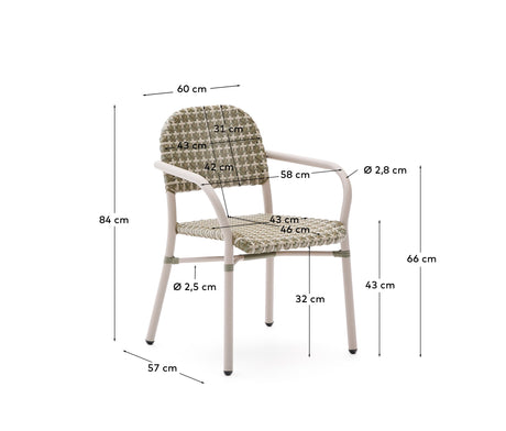 Stapelbarer Stuhl Tuccia aus Aluminium sowie Kunstrattan in Beige und Grün - ZEN ZONE Furniture