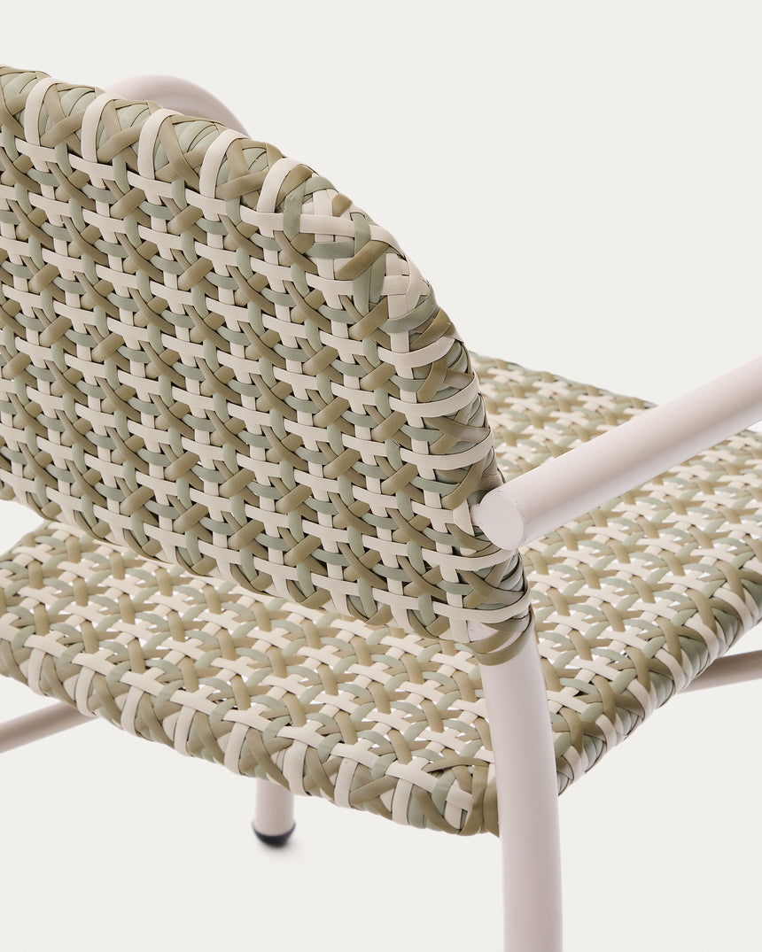Stapelbarer Stuhl Tuccia aus Aluminium sowie Kunstrattan in Beige und Grün - ZEN ZONE Furniture