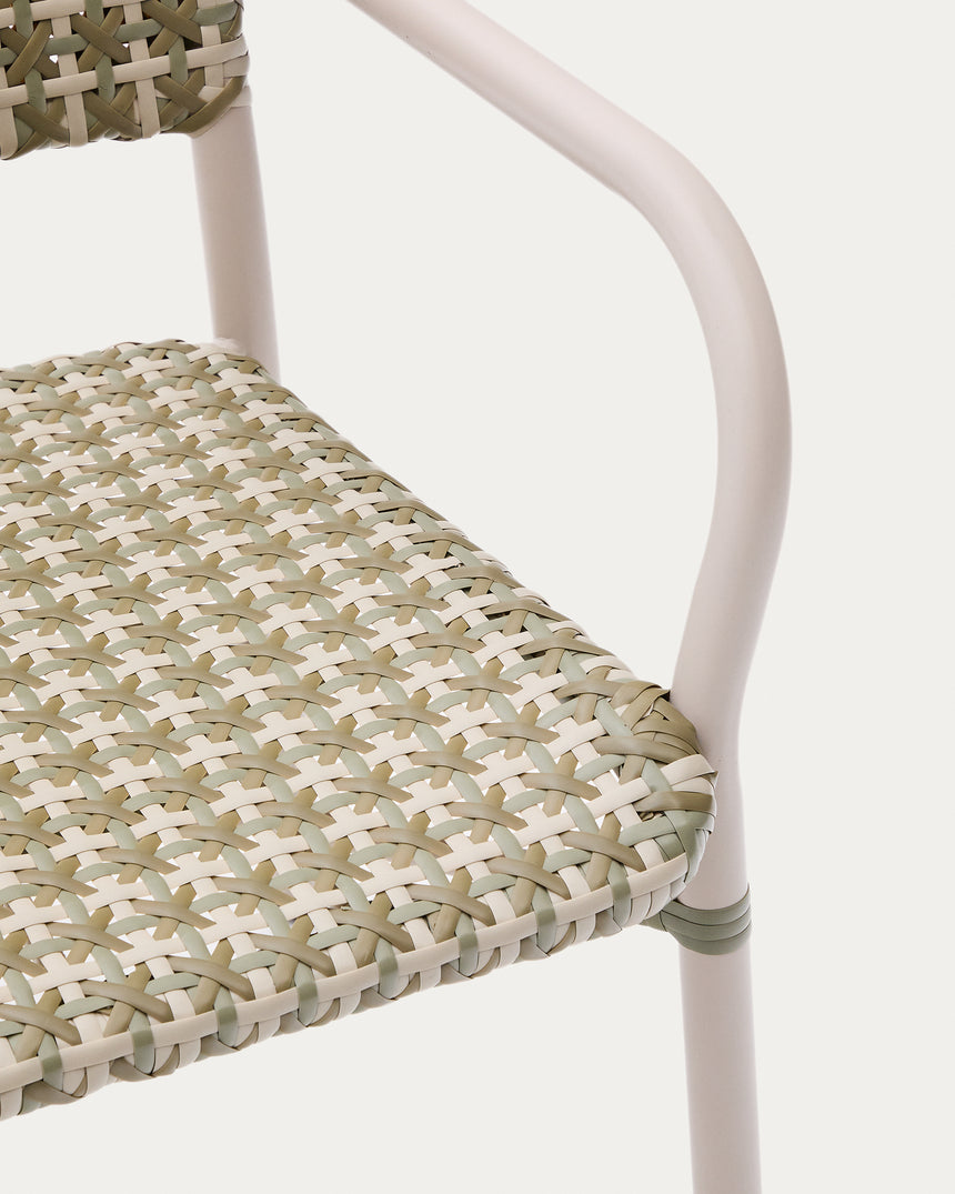 Stapelbarer Stuhl Tuccia aus Aluminium sowie Kunstrattan in Beige und Grün - ZEN ZONE Furniture