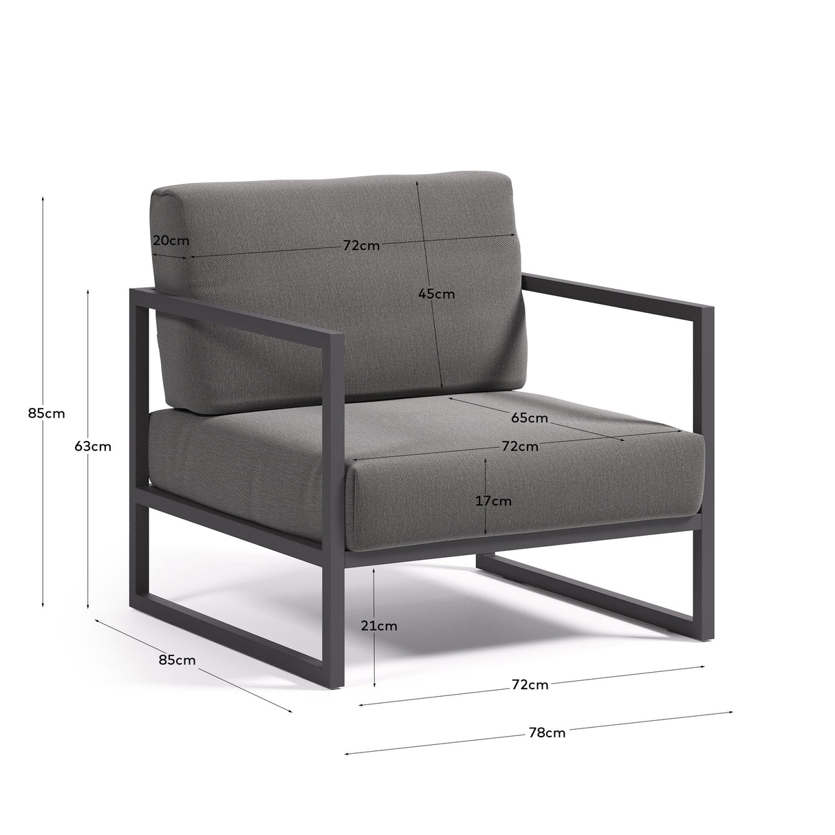 Comova Sessel 100% outdoor dunkelgrau und aus schwarzem Aluminium - ZEN ZONE Furniture