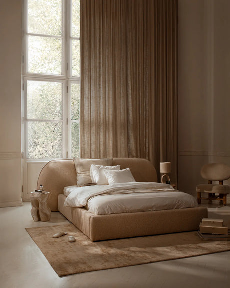 Ovalo Bett mit Kopfteil und Stauraum aus Samt, Boucle oder Chenille, 200x200 cm - ZEN ZONE Furniture