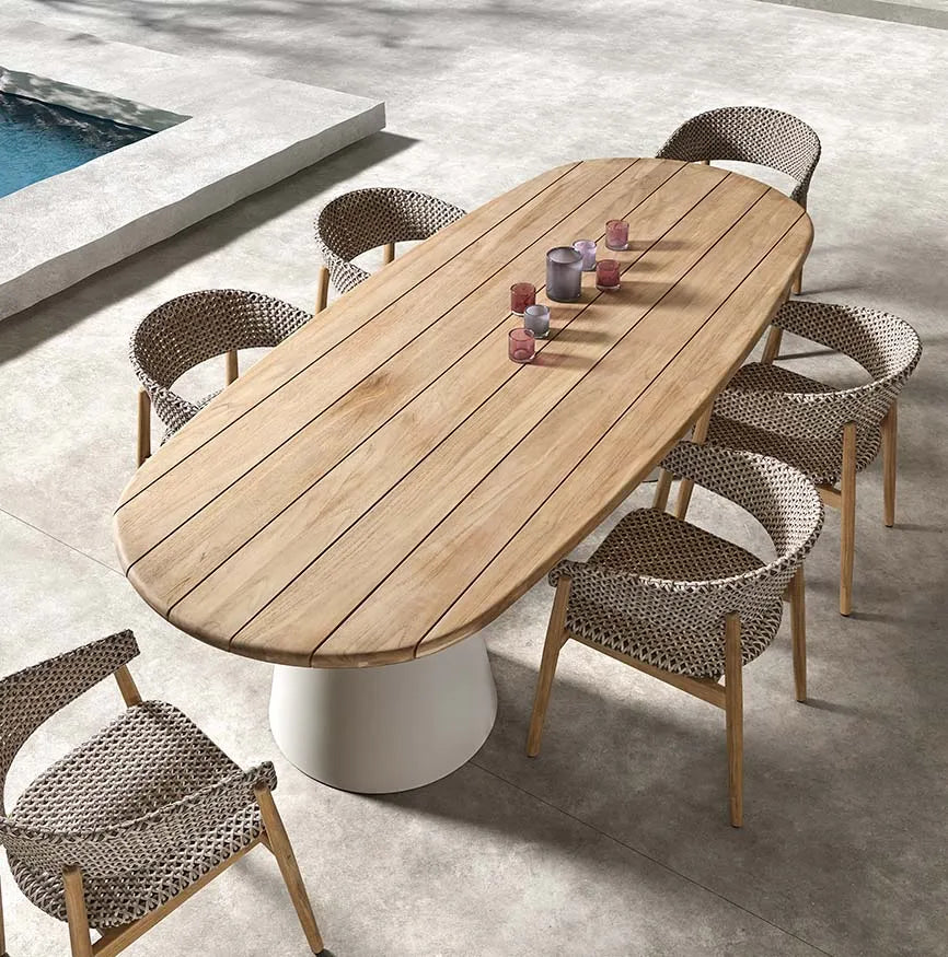 Gartentisch Pipa aus Teakholz in beige, 120x260x75 cm - ZEN ZONE Furniture