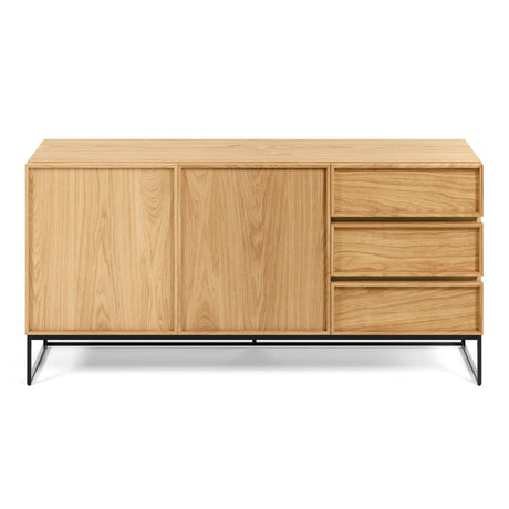 Taiana Sideboard 2 Türen 3 Schubladen Eichenfurnier Stahlgestell in Schwarz 160 x 78 cm - ZEN ZONE Furniture