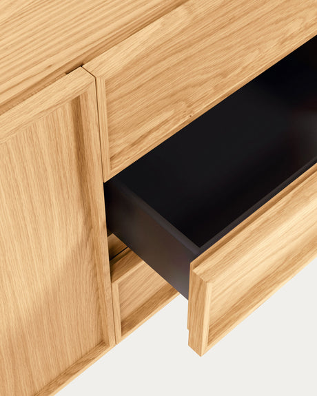 Taiana Sideboard 2 Türen 3 Schubladen Eichenfurnier Stahlgestell in Schwarz 160 x 78 cm - ZEN ZONE Furniture