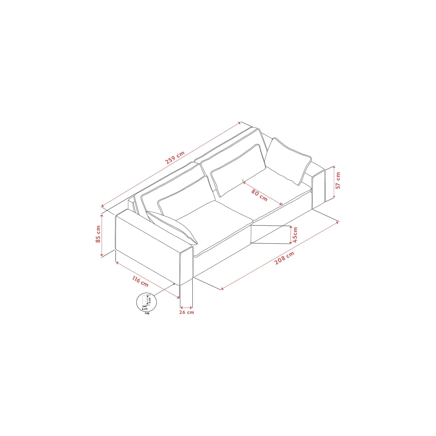 RAWLINS 3-Sitzer Sofa in rachel grün, 259x116x85 cm - ZEN ZONE Furniture