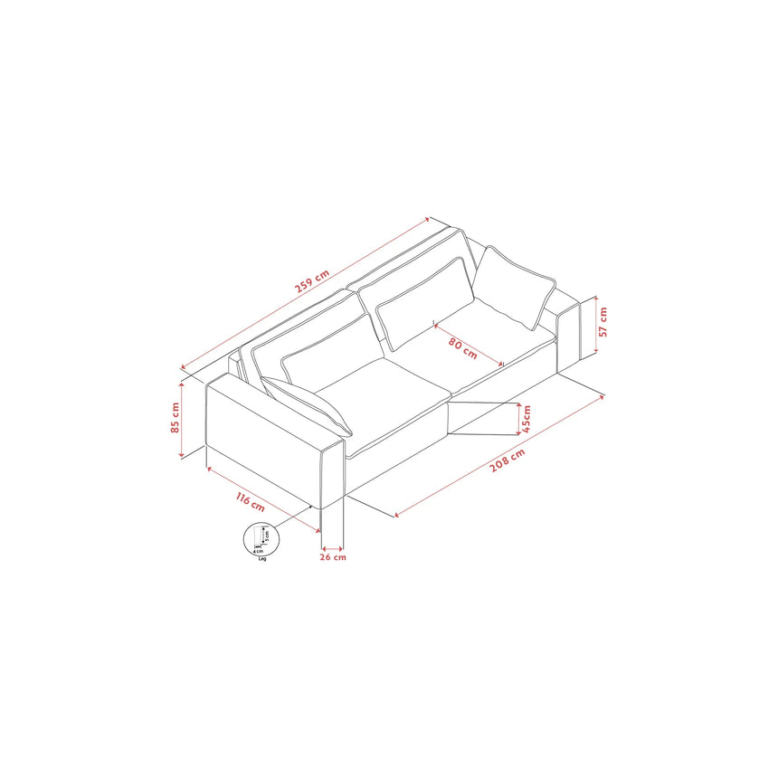 RAWLINS 3-Sitzer Sofa in Sandra Hellbeige, 259x116x85 cm - ZEN ZONE Furniture
