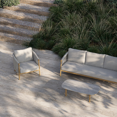 Gartensessel Romeo aus Teakholz mit wolkenfarbenen Kissen - ZEN ZONE Furniture