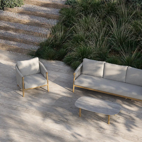3-Sitzer Gartensofa Romeo aus Teakholz mit wolkenfarbenen Kissen, 209x82x82 cm - ZEN ZONE Furniture