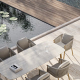 Gartentisch Romeo aus Teakholz und gesinterter Travertinstein in grau, 240x100x76 cm - ZEN ZONE Furniture