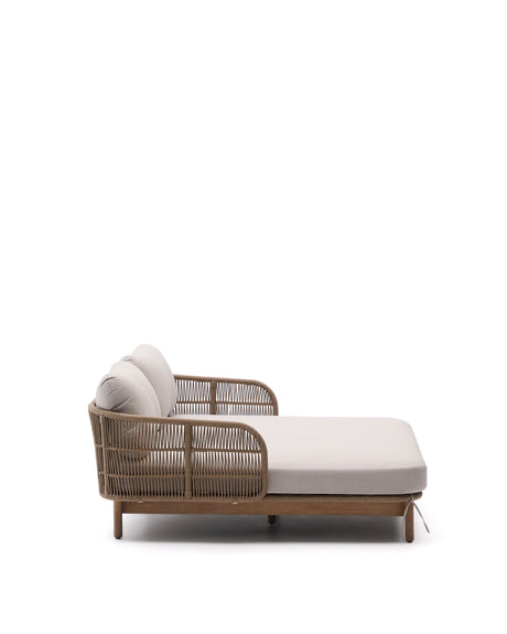 2er-Sonnenliege Catalina aus beigem Seil und massivem Akazienholz FSC 100% - ZEN ZONE Furniture