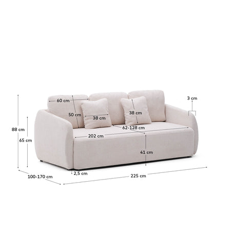 Schlafsofa Laira 3-Sitzer in Chenille ecru 225 cm FSC Mix Credit - ZEN ZONE Furniture