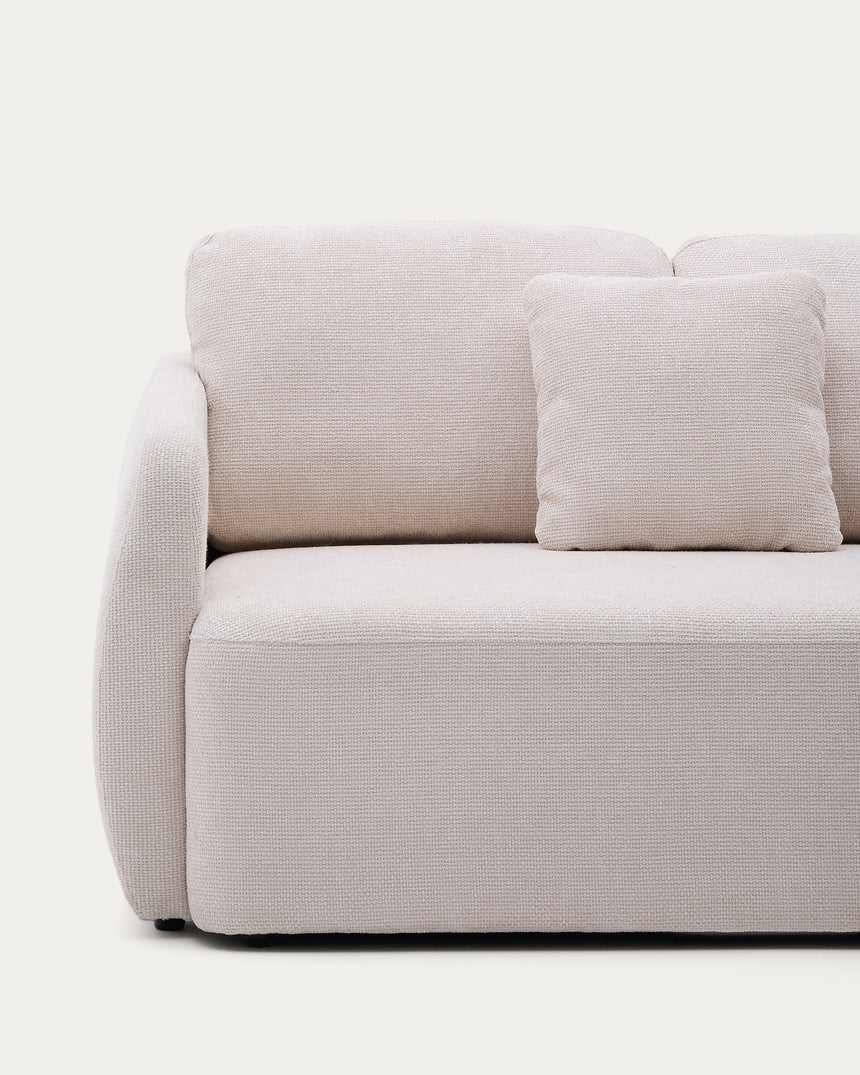 Schlafsofa Laira 3-Sitzer in Chenille mit Chaiselongue rechts ecru 246 cm FSC Mix Credit - ZEN ZONE Furniture
