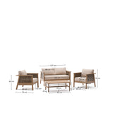 Set Alabe bestehend aus 2-Sitzer-Sofa, 2 Sesseln und Couchtisch aus Akazienholz 100% FSC