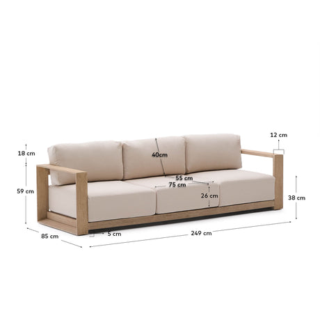 3-Sitzer-Sofa Ambra aus massivem Akazienholz mit hellem Finish 249 cm - ZEN ZONE Furniture