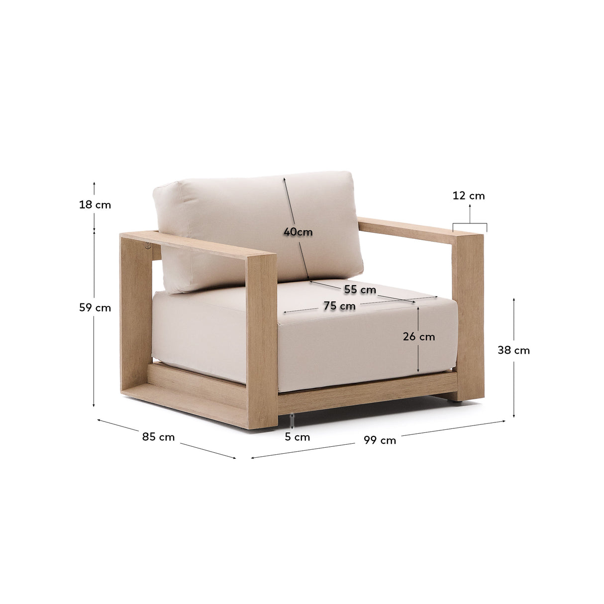 Sessel Ambra aus massivem Akazienholz mit hellem Finish