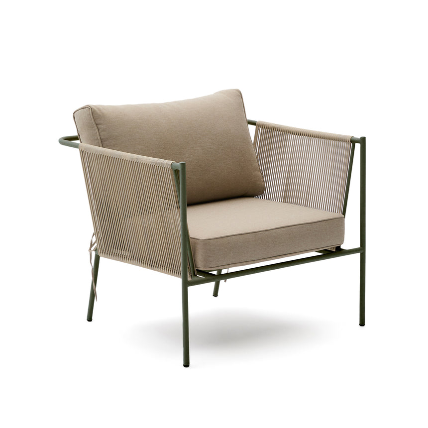 Outdoor-Sessel Zivia aus écrufarbenem Seil und grün verzinktem Stahl - ZEN ZONE Furniture