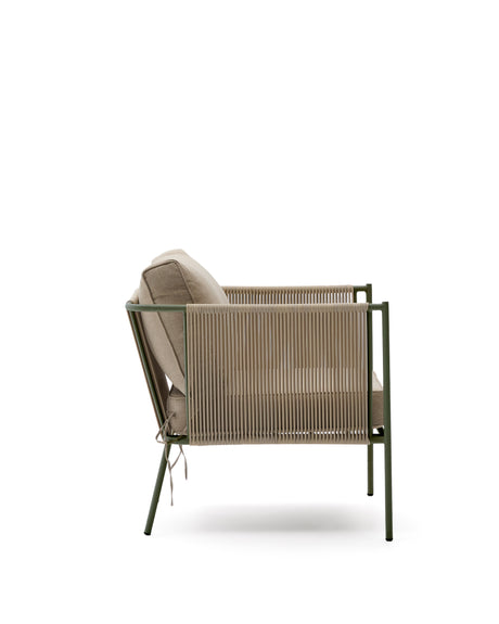 Outdoor-Sessel Zivia aus écrufarbenem Seil und grün verzinktem Stahl - ZEN ZONE Furniture