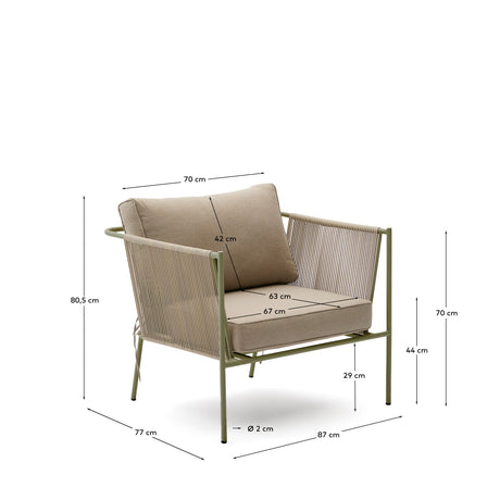 Outdoor-Sessel Zivia aus écrufarbenem Seil und grün verzinktem Stahl - ZEN ZONE Furniture