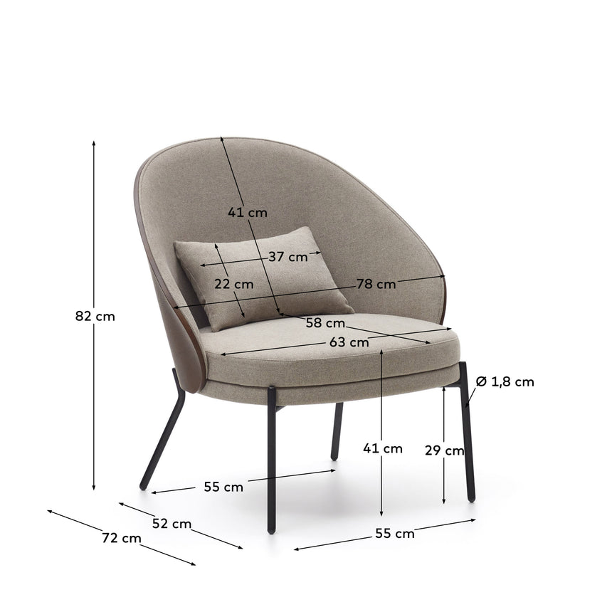 Eamy Sessel hellbraun Eschenfurnier mit Wenge-Finish und Metall in Schwarz - ZEN ZONE Furniture