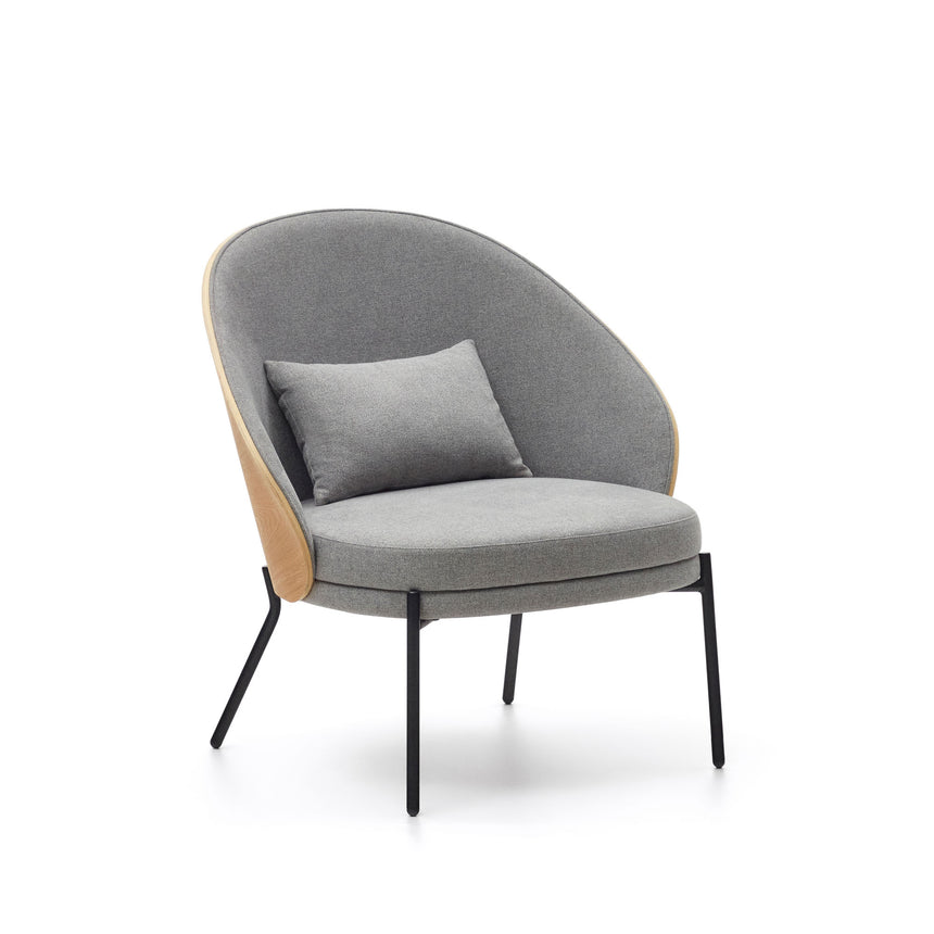 Eamy Sessel hellgrau Eschenfurnier mit natürlichem Finish und Metall in Schwarz - ZEN ZONE Furniture