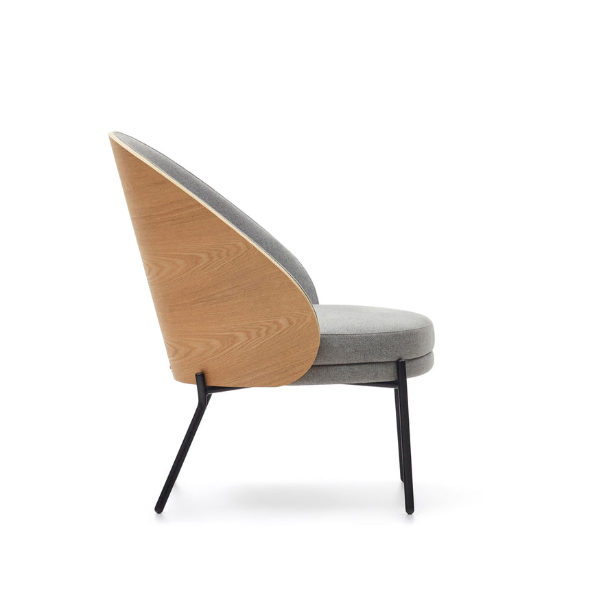 Eamy Sessel hellgrau Eschenfurnier mit natürlichem Finish und Metall in Schwarz - ZEN ZONE Furniture