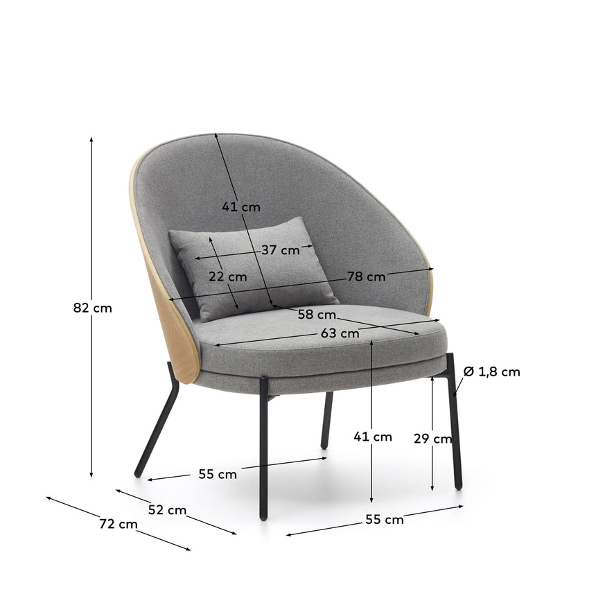 Eamy Sessel hellgrau Eschenfurnier mit natürlichem Finish und Metall in Schwarz - ZEN ZONE Furniture