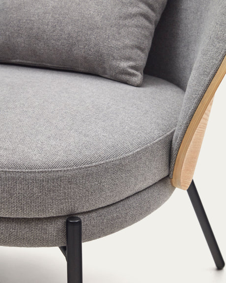 Eamy Sessel hellgrau Eschenfurnier mit natürlichem Finish und Metall in Schwarz - ZEN ZONE Furniture